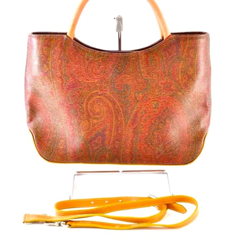 ETRO Paisley Hand Bag Shoulder Bag 2way PVC Leather Wine Red Brown
